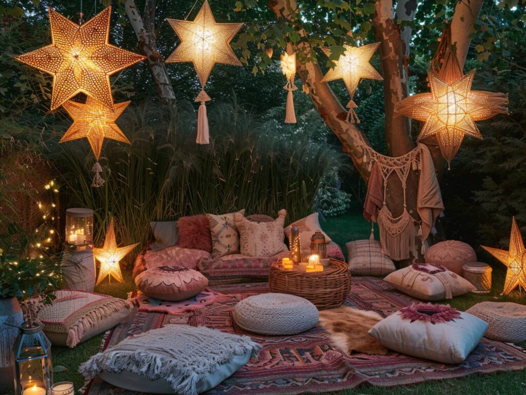 Jak urządzić ogród w stylu boho z lampami solarnymi o nietypowych kształtach