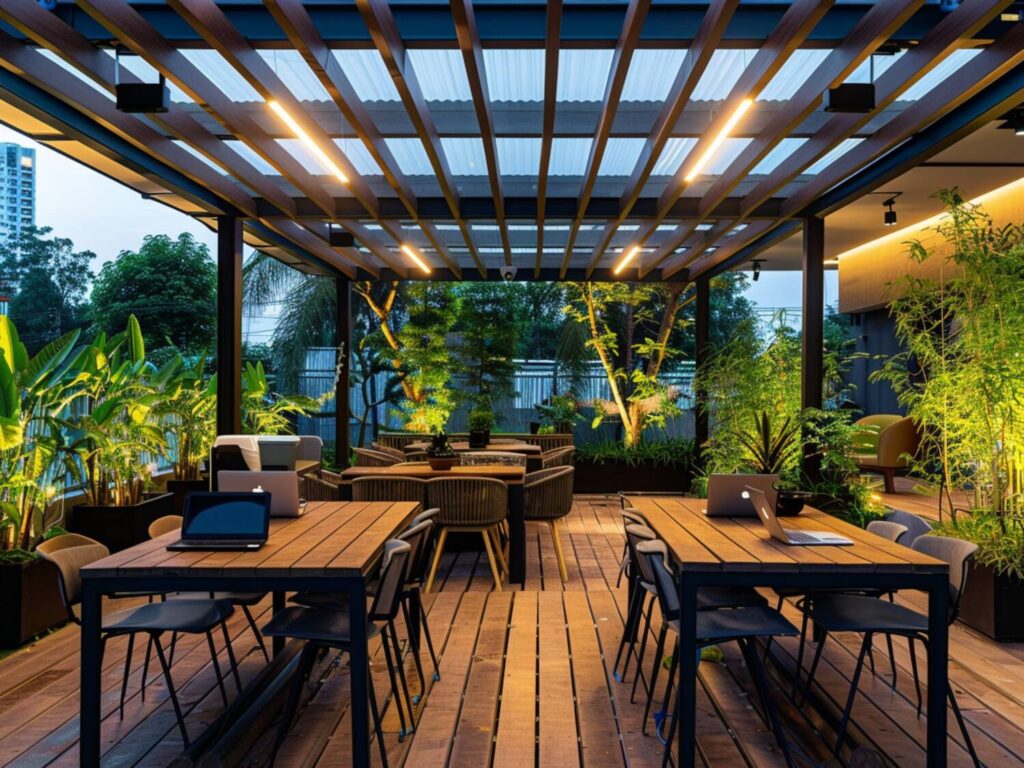 jakie oświetlenie LED wybrać do przestrzeni coworkingowych na świeżym powietrzu