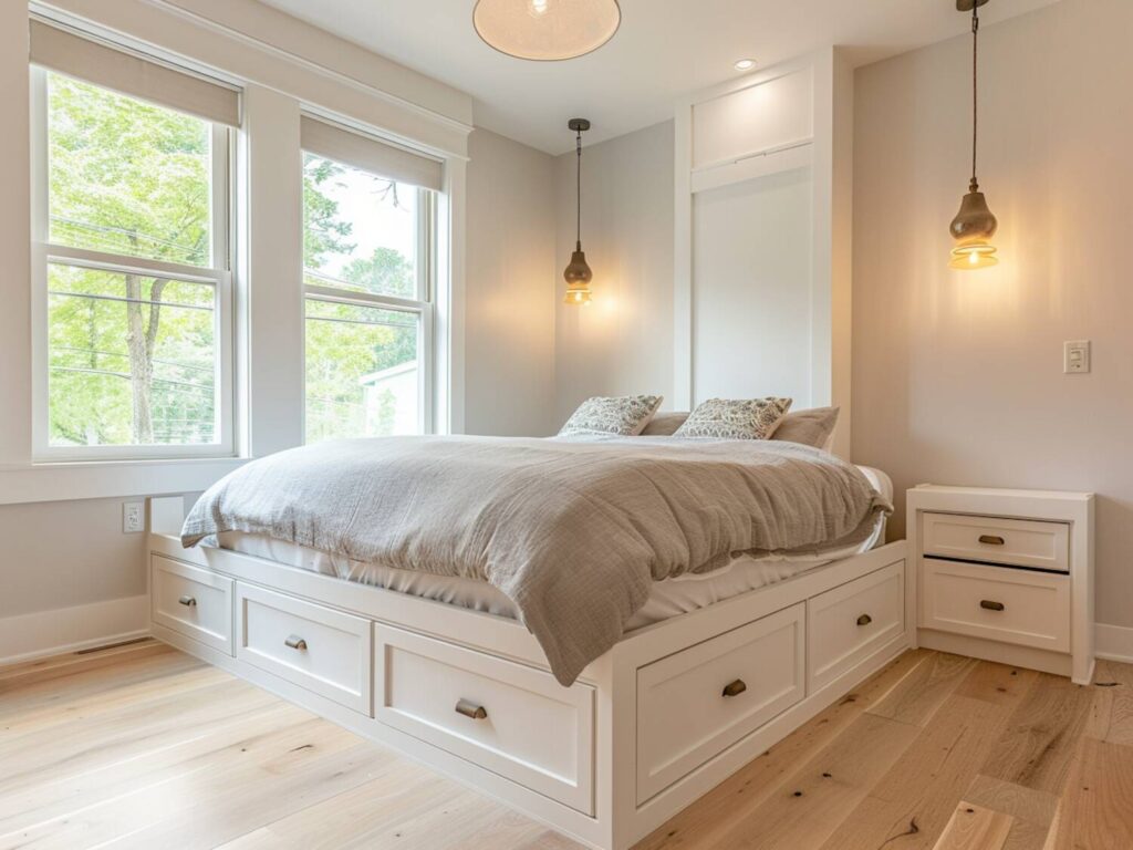 10 inspiracji na urządzenie sypialni z łóżkami z funkcją przechowywania