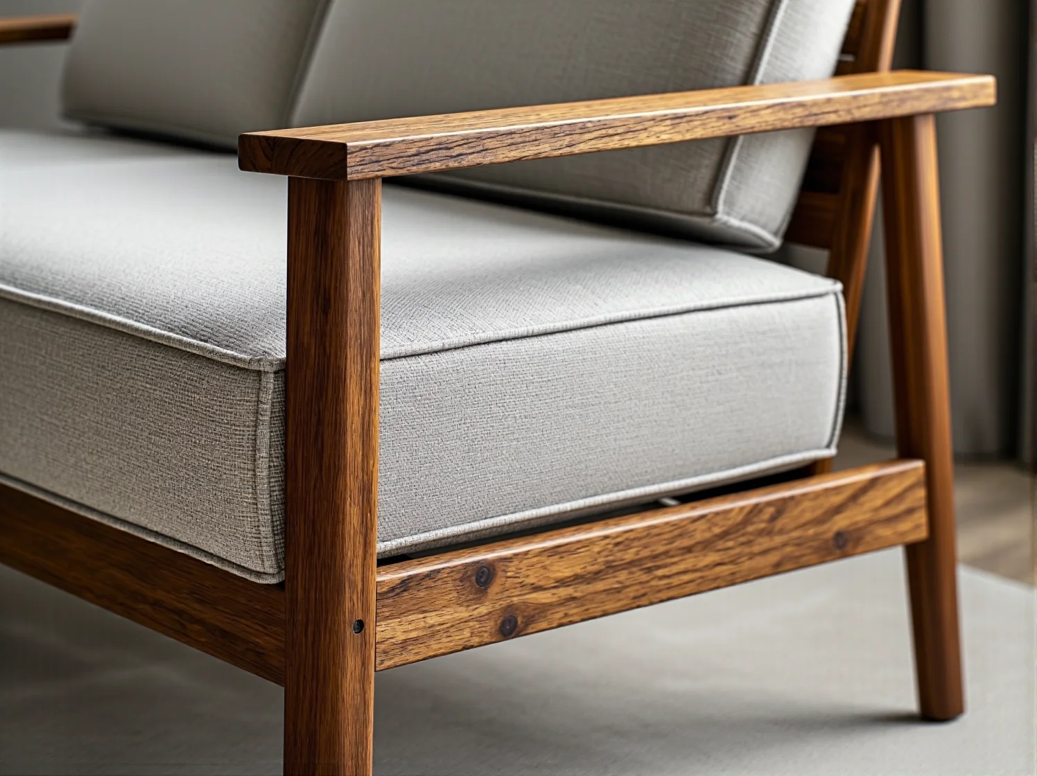 Detale bezpiecznej barierki i pojemnych schowków w drewnianym łóżku piętrowym dla dzieci.