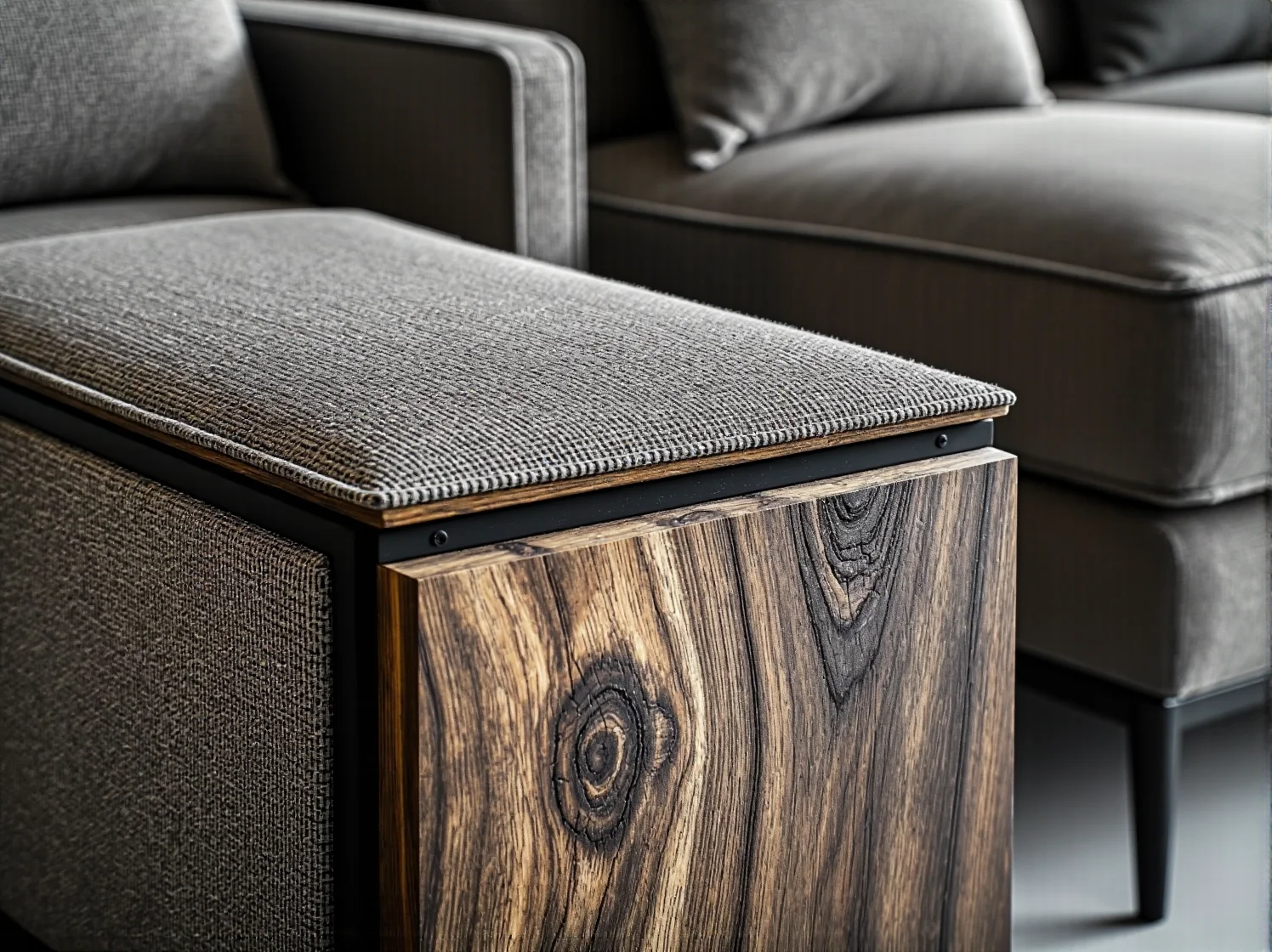 Zbliżenie na drewnianą komodę w stylu skandynawskim, widoczne naturalne usłojenie drewna i proste uchwyty.