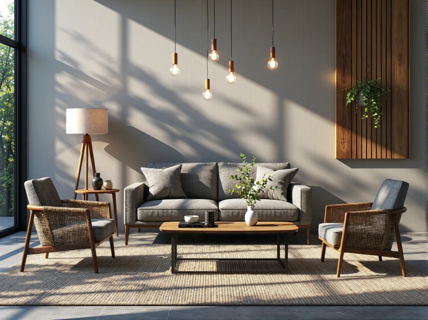 Geometryczny kinkiet ogrodowy ze szkła i mosiądzu na fasadzie domu.