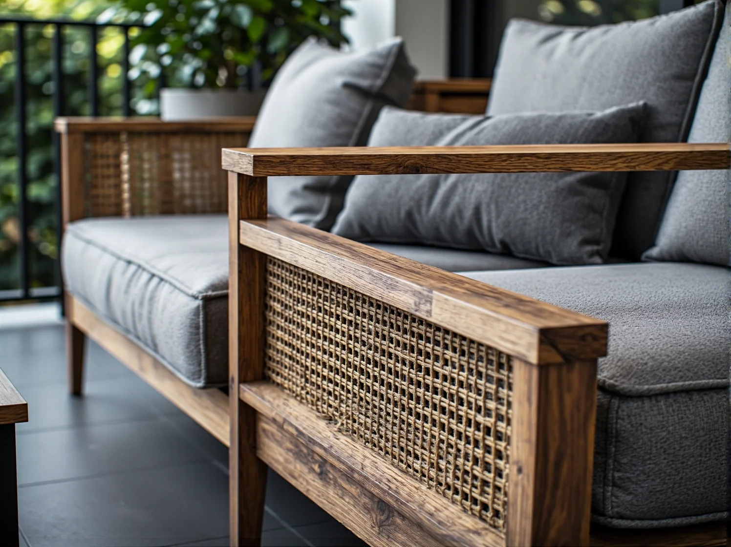 Zbliżenie na girlandę świetlną z ciepłymi żarówkami, kluczowy element oświetlenia na balkonie boho.