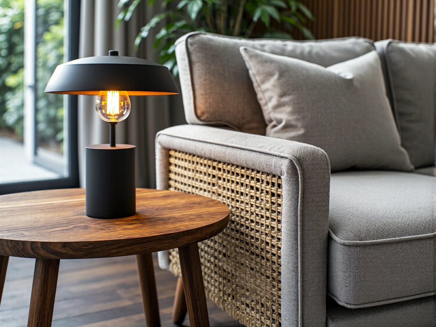 Luksusowe oświetlenie ogrodu podkreślające symetrię roślin po zmroku.