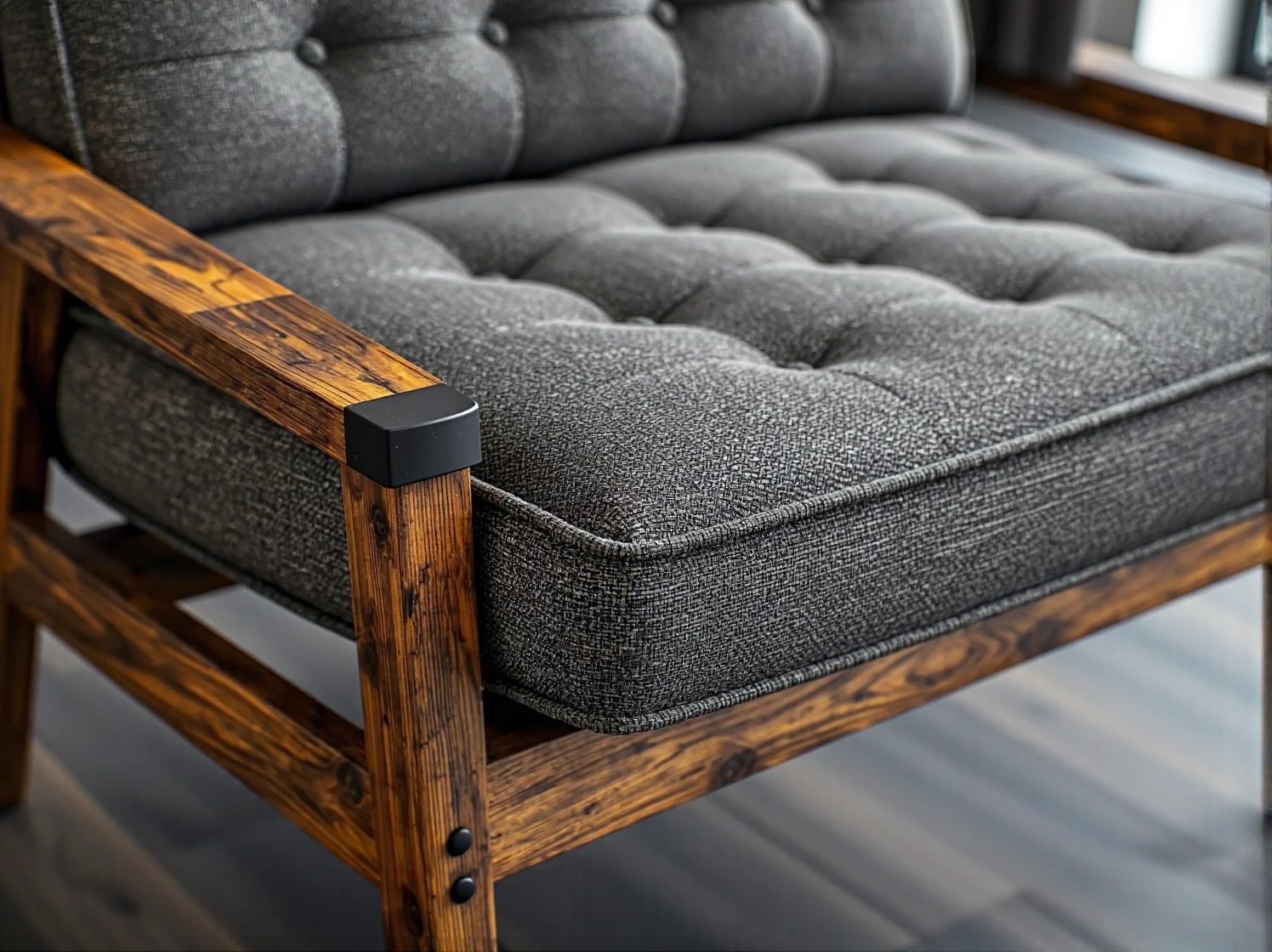 Masywna ława rustykalna z naturalnego drewna w przytulnym wnętrzu