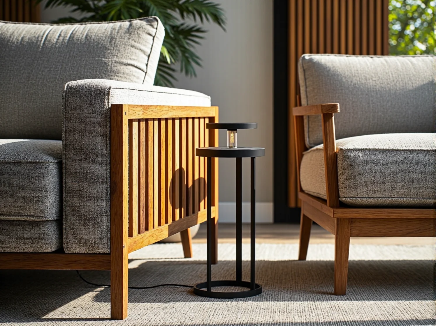 Minimalistyczna stojąca lampa solarna przy krawędzi przydomowego basenu