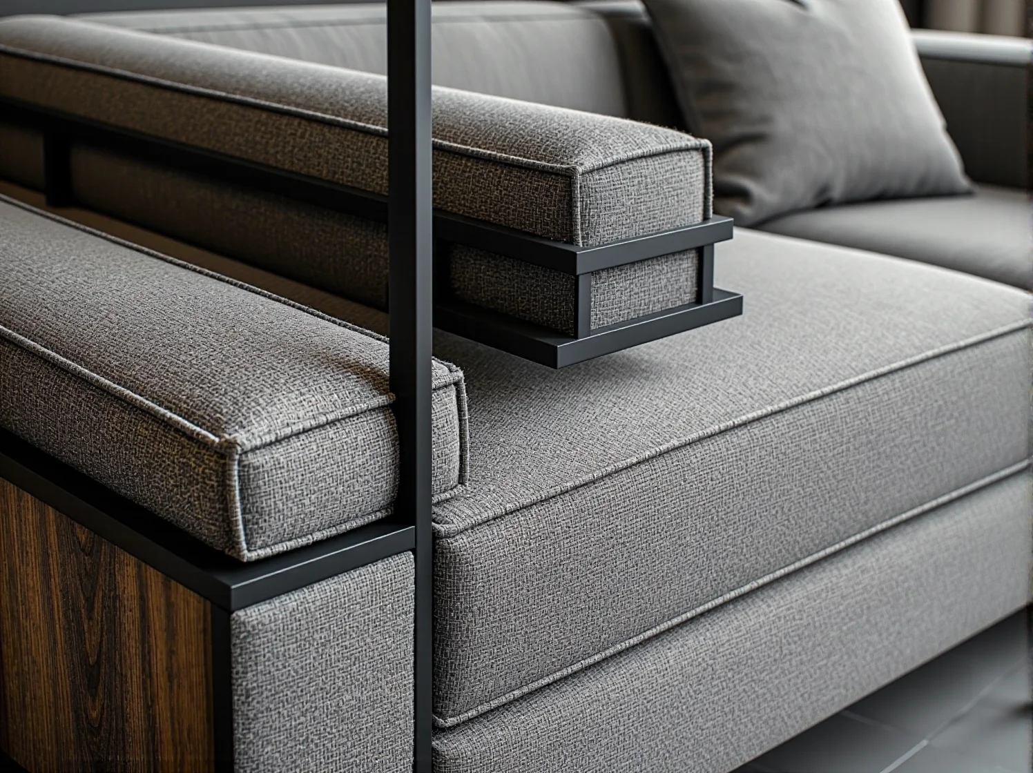 Taras w stylu kolonialnym z drewnianymi meblami i brązowymi lampami LED.