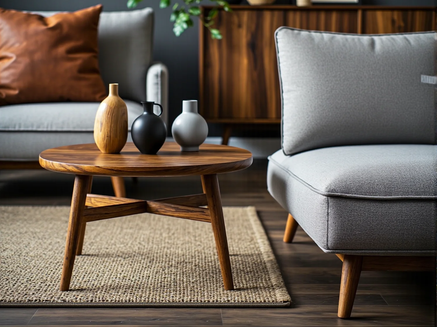 Koc z grubej wełny w musztardowym kolorze i wzorzyste poduszki jako przykłady tekstyliów w stylu retro.